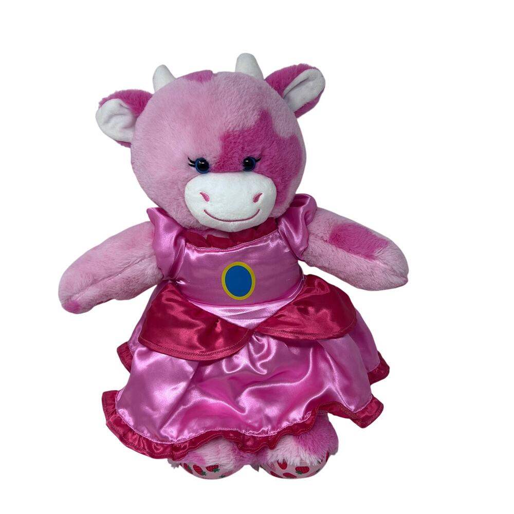 Build a Bear Strawberry Cow Plush Mario Princess Dress Pink Spotted Stuffed BABW - Picture 2 of 8